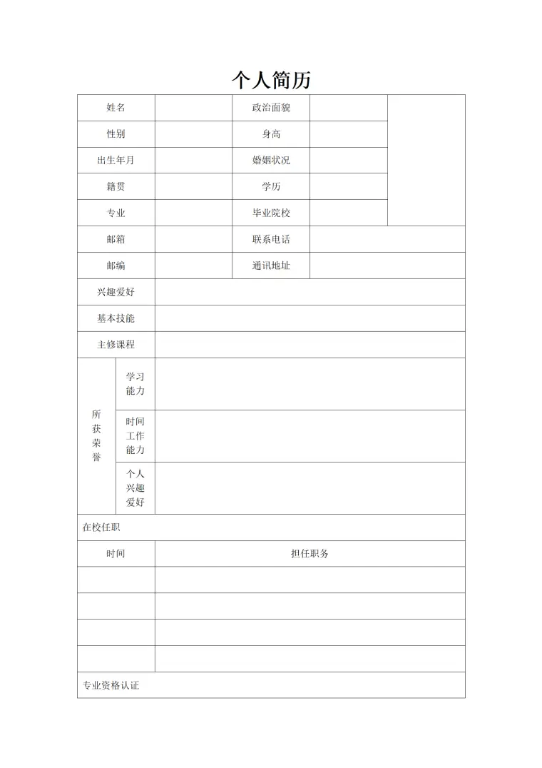 表格简历2页 Word 简历模板预览图