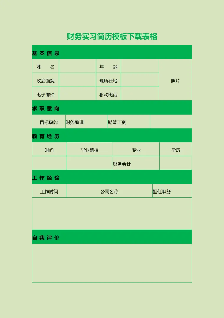 标准简历表格 Word 简历模板预览图