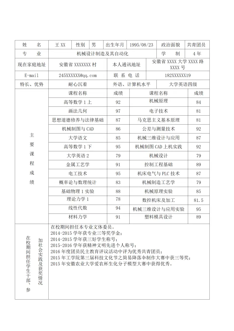 简历表格打印 Word 简历模板预览图