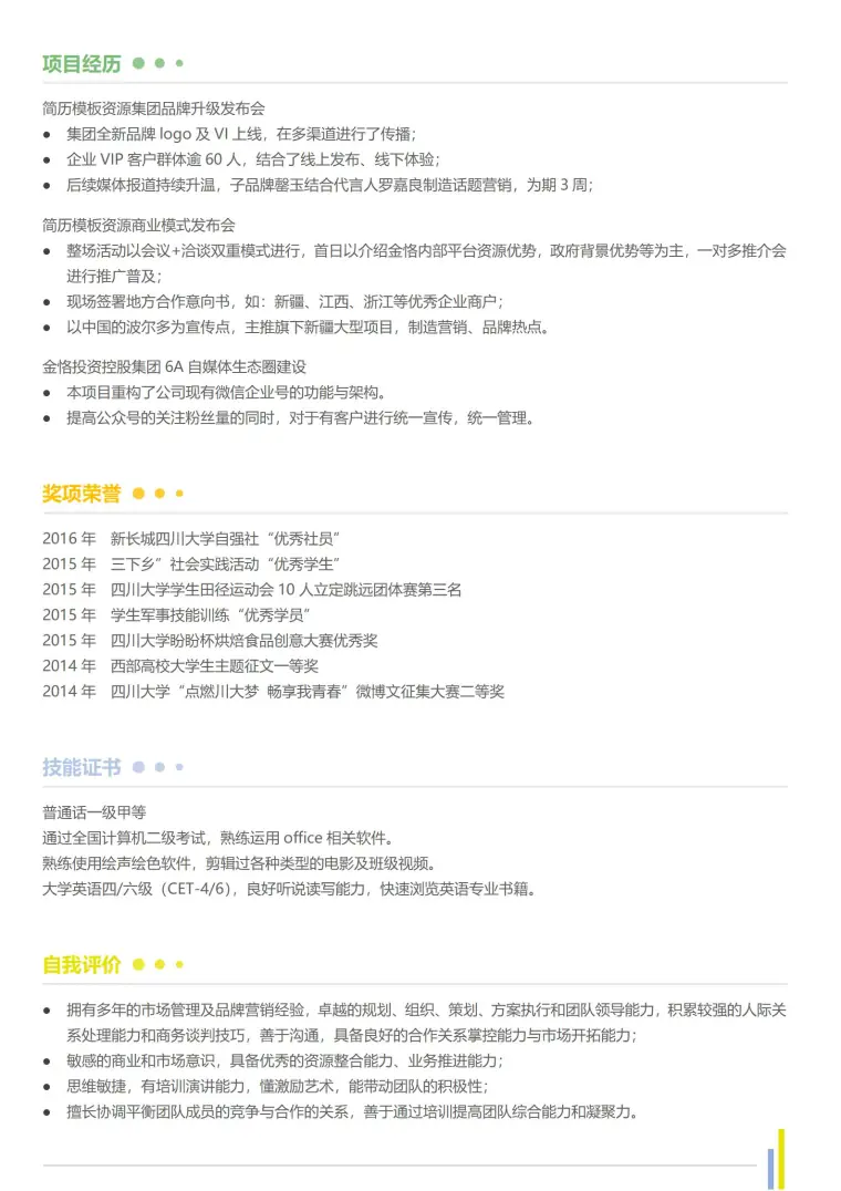职业2页完美展现简历模板 Word 简历模板预览图