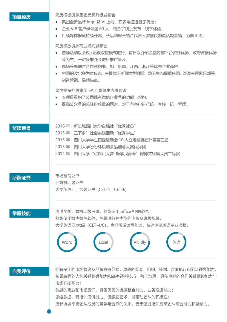突显职场经验的2页简历 Word 简历模板预览图