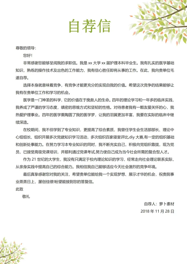 清爽系列护士4页简历模板 Word 简历模板预览图