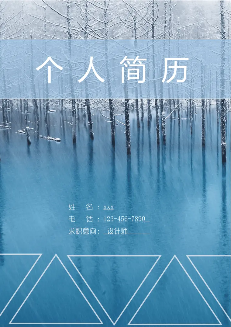 雪花纷飞风格个人简历封面模板 Word 简历模板预览图