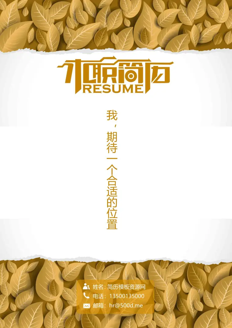 免费黄色简历封面，标准又出众 Word 简历模板预览图