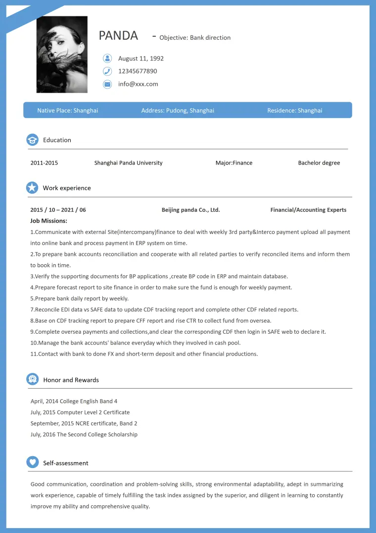 数据分析师英文简历模板免费下载 Word 简历模板预览图