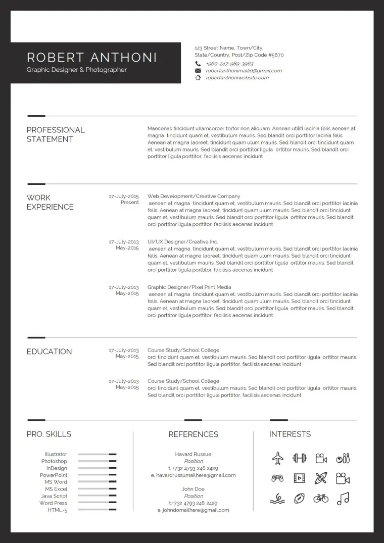 亮眼必备！免费亮色系英文简历模板 Word 简历模板预览图