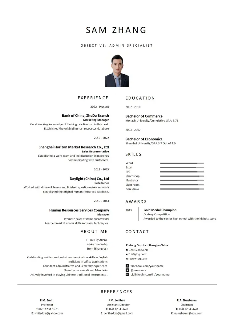 简约设计元素英文简历模板 Word 简历模板预览图