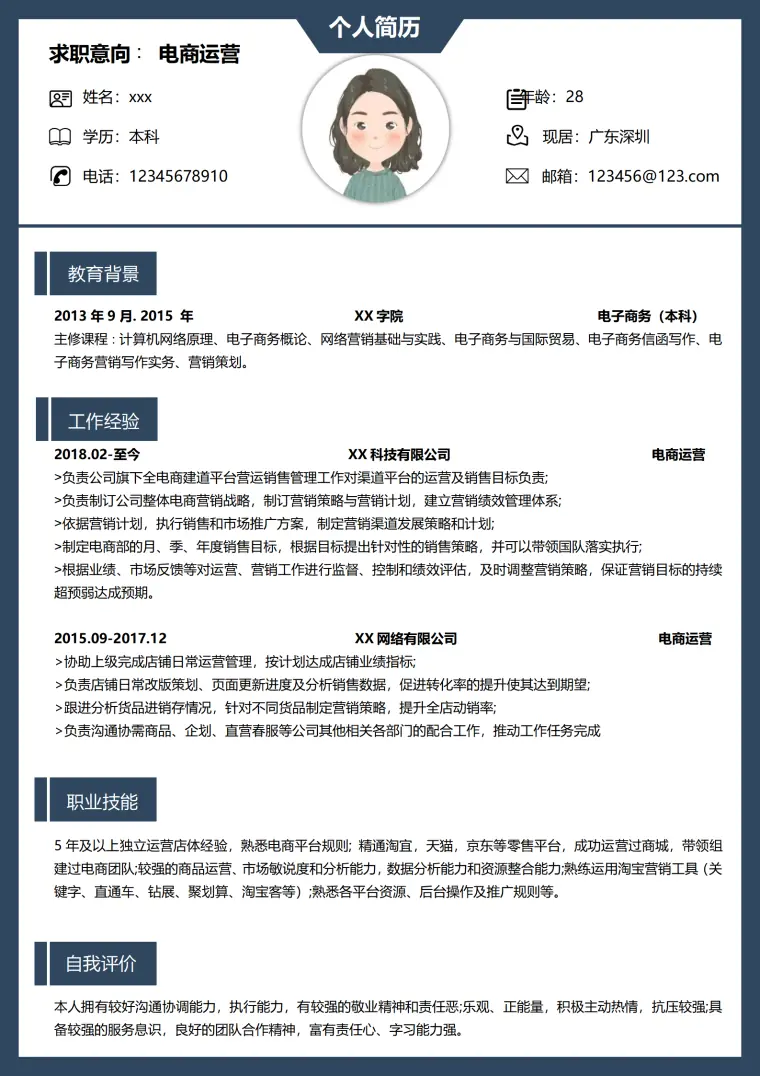 数据为王电商运营简历（免费下载·） Word 简历模板预览图