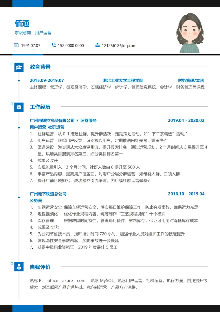 电商运营求职免费简历模板 Word 简历模板预览图