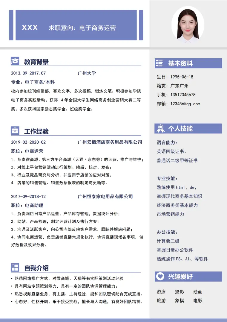 全能电商运营人才简历模板 Word 简历模板预览图