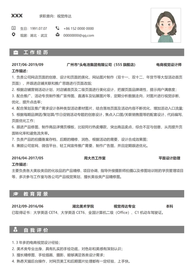 电商UI设计师简历免费求职模板 Word 简历模板预览图