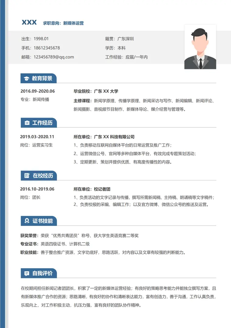 新媒体岗位简历模板清新脱俗 Word 简历模板预览图