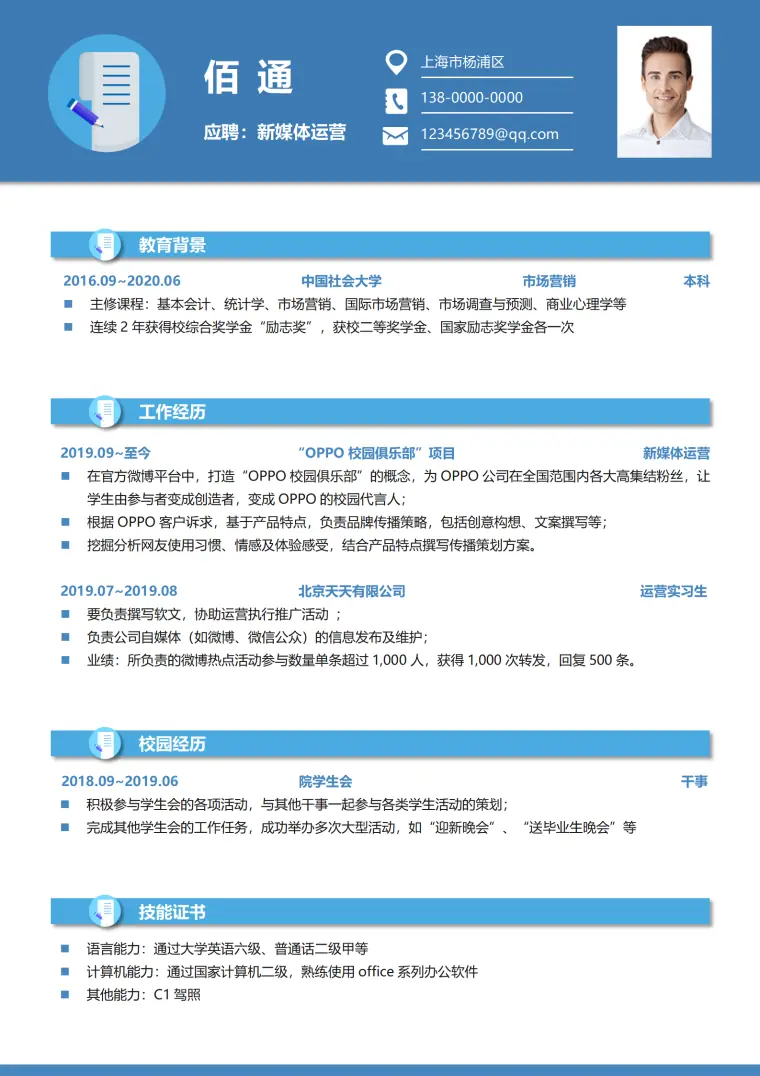 新媒体求职简历模板个性风 Word 简历模板预览图