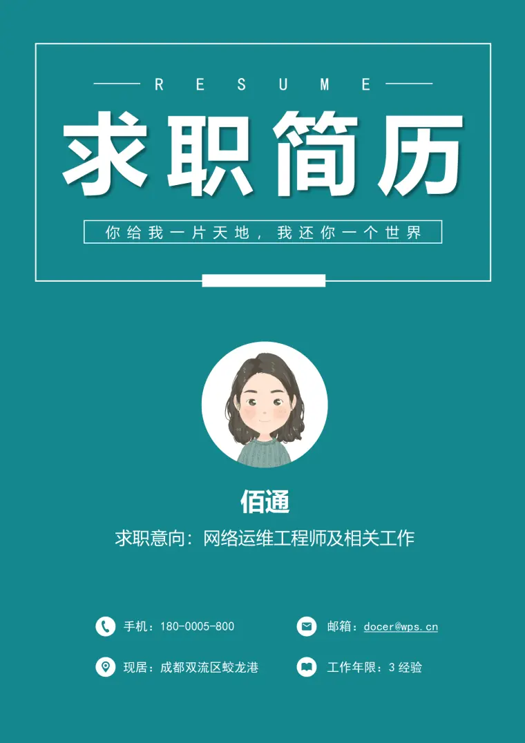 线条网络运维工程师求职套装 Word 简历模板预览图
