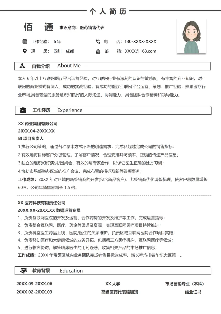 医护医药相关岗位简历模板 Word 简历模板预览图
