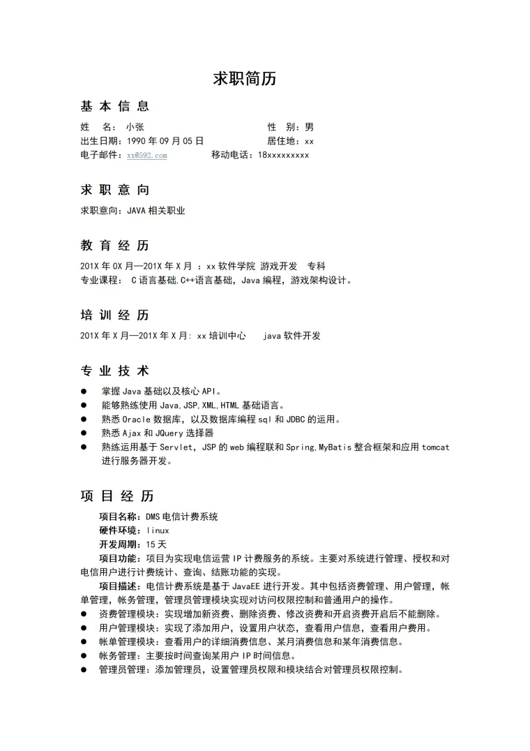 具有多种职业经验的通用简历模板 Word 简历模板预览图