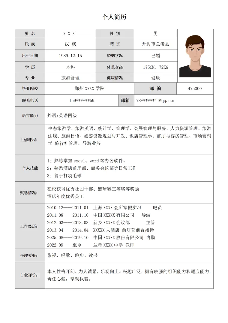 行政管理内勤管理类岗位求职简历模板 Word 简历模板预览图