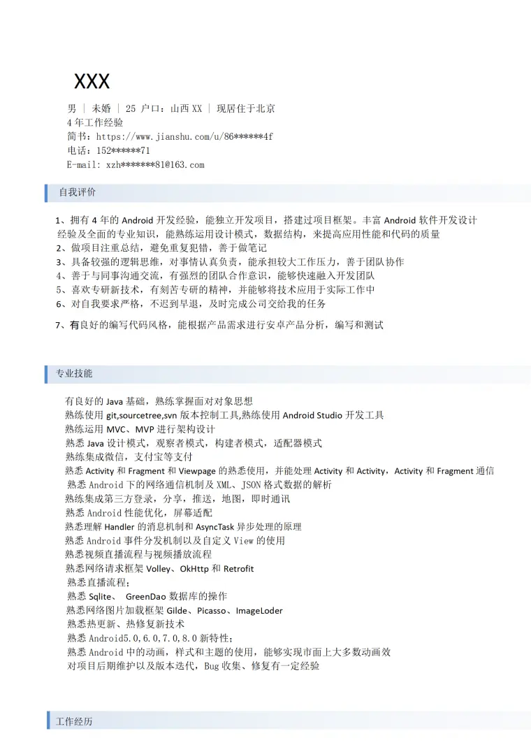 软件开发类岗位求职应聘简历模板 Word 简历模板预览图