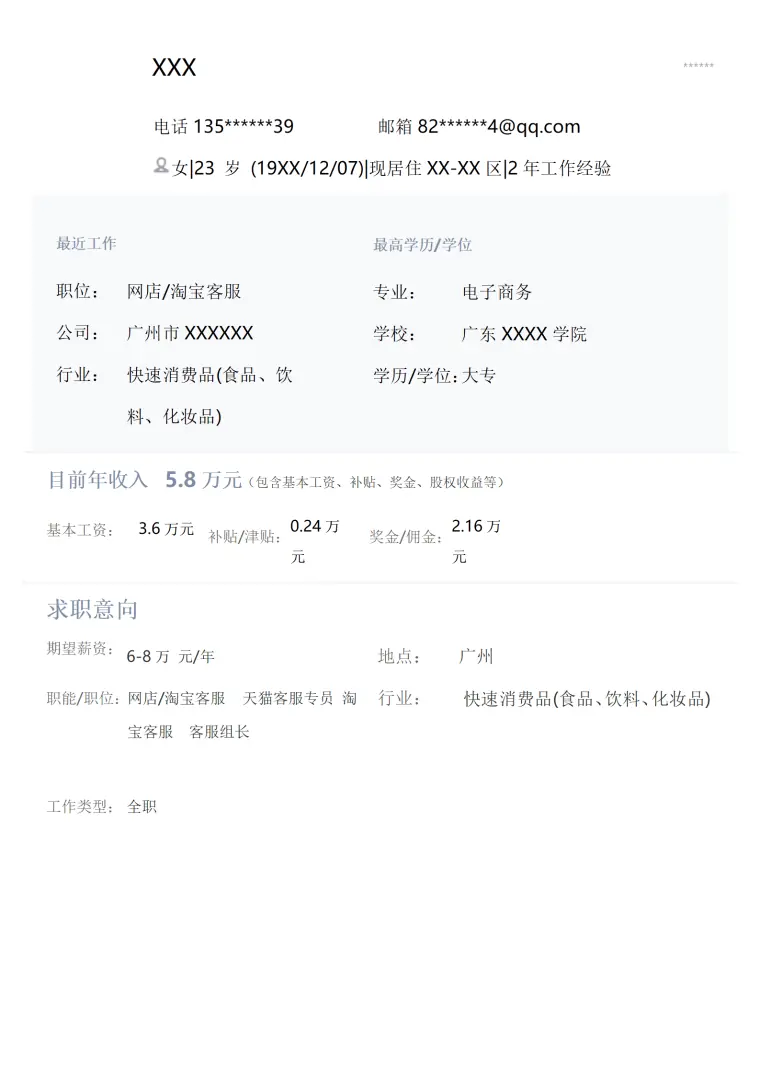 电子商务行业岗位个人求职简历模板 Word 简历模板预览图