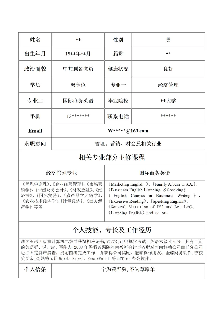 风云简历模板 Word 简历模板预览图