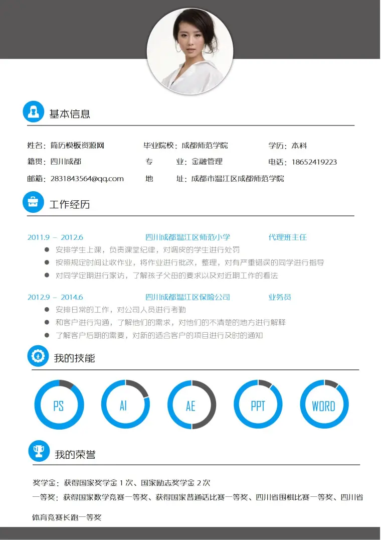 金融管理免费简历模板 Word 简历模板预览图