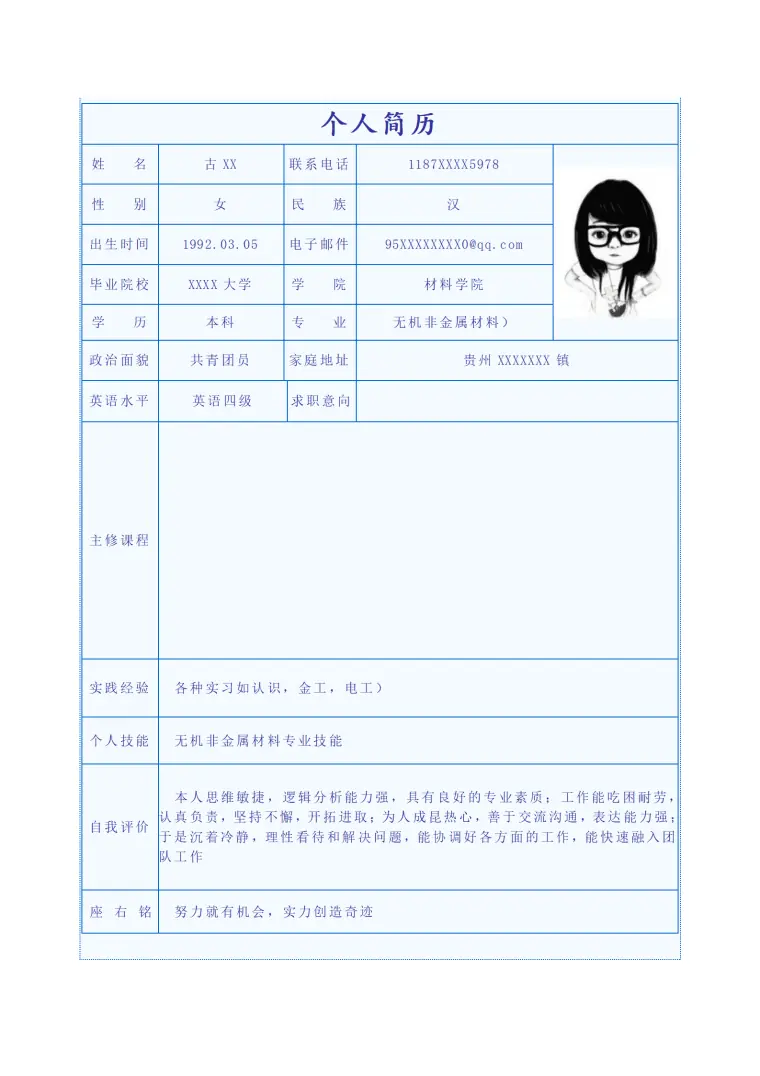 古倩倩 Word 简历模板预览图