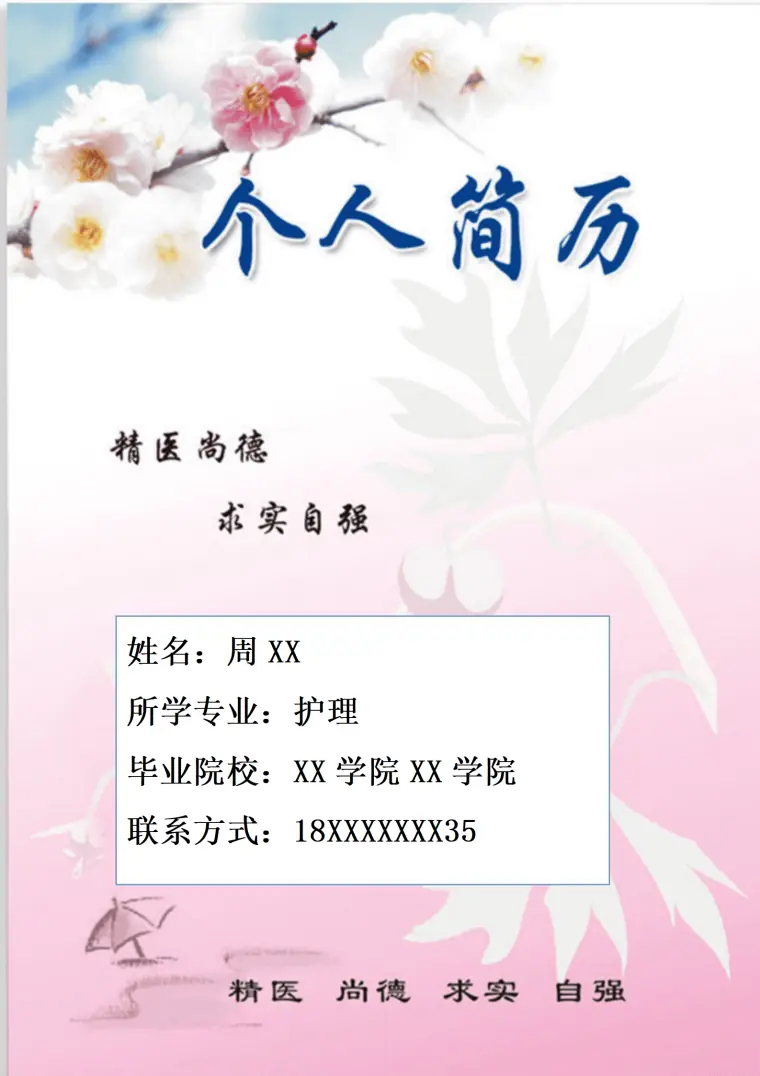周XX护理专业高铁动车乘务员求职简历模板 Word 简历模板预览图