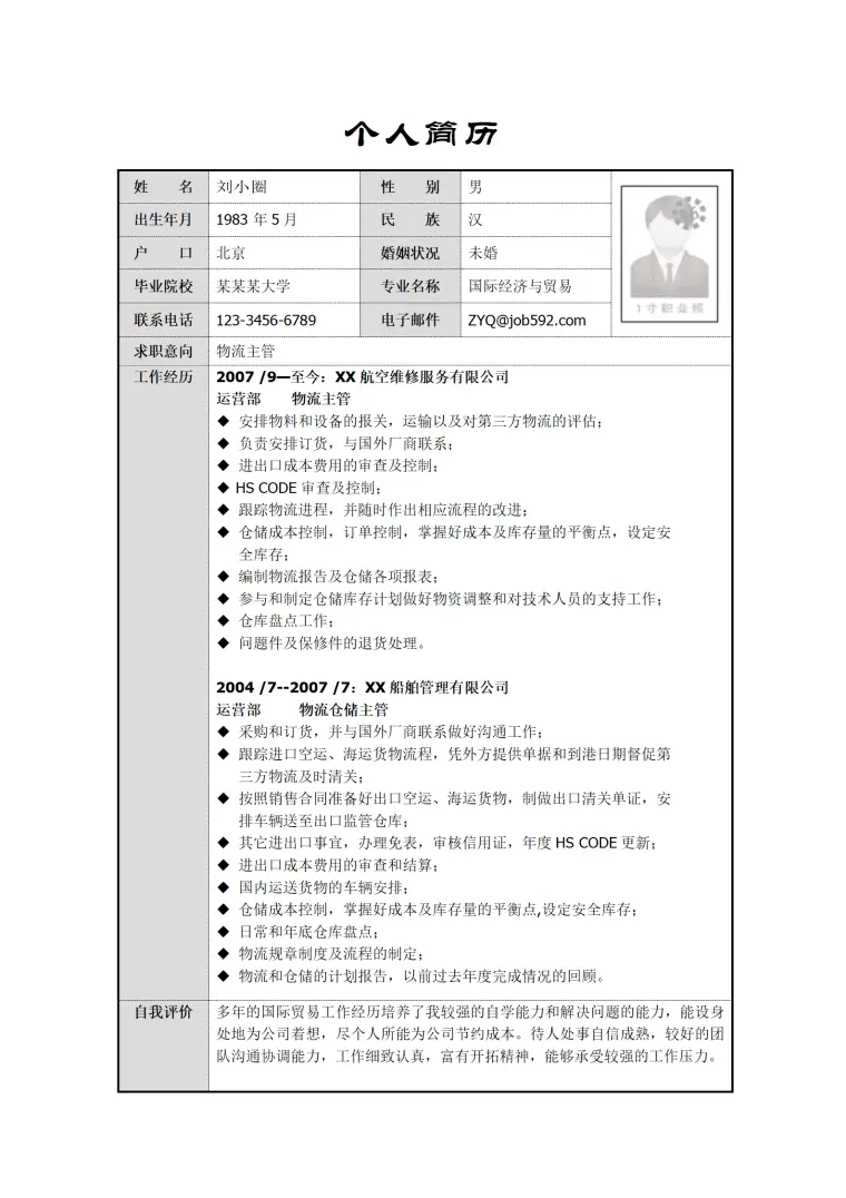 国际经济与贸易专业简历模板 Word 简历模板预览图