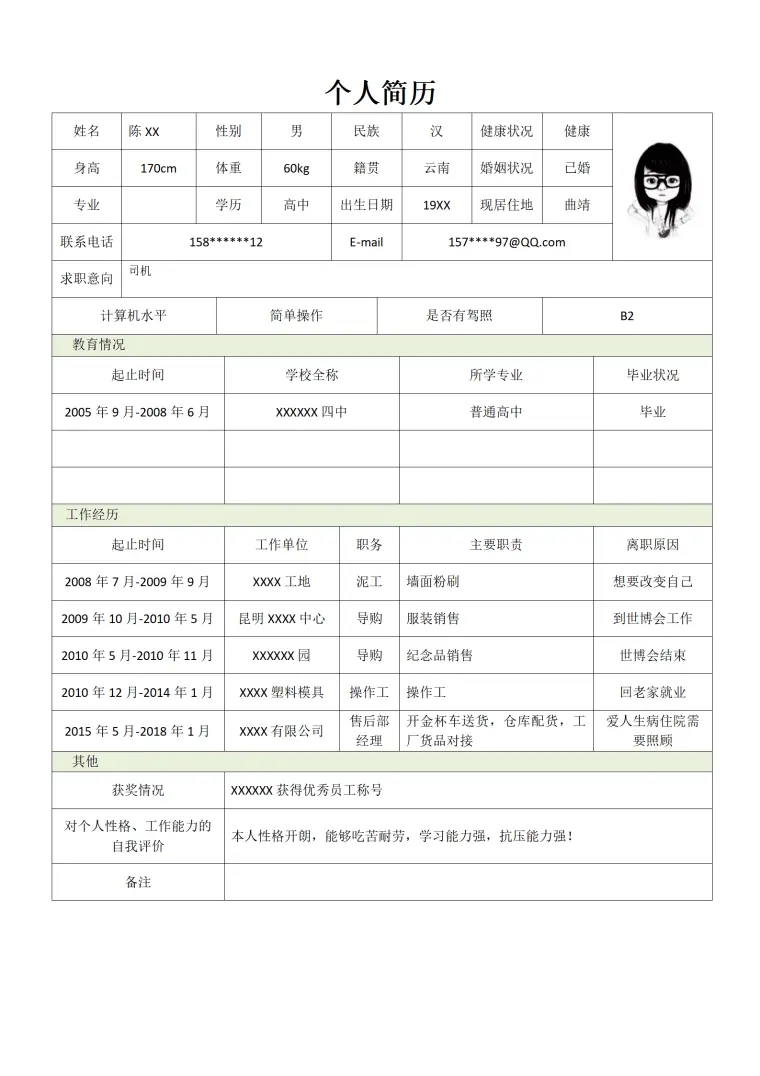 注重实践经验总结的简历模板 Word 简历模板预览图
