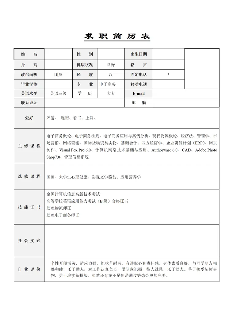 简历模版——电子商务(3) Word 简历模板预览图