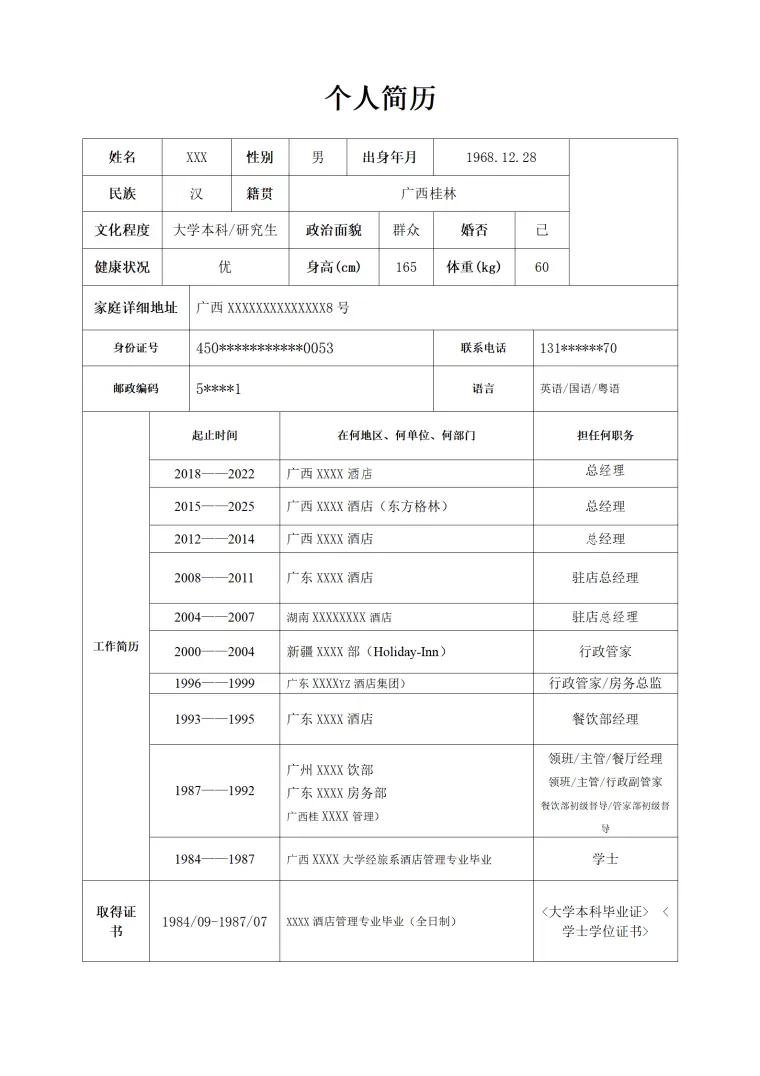 企业工商行政营运管理类岗位求职简历模板 Word 简历模板预览图