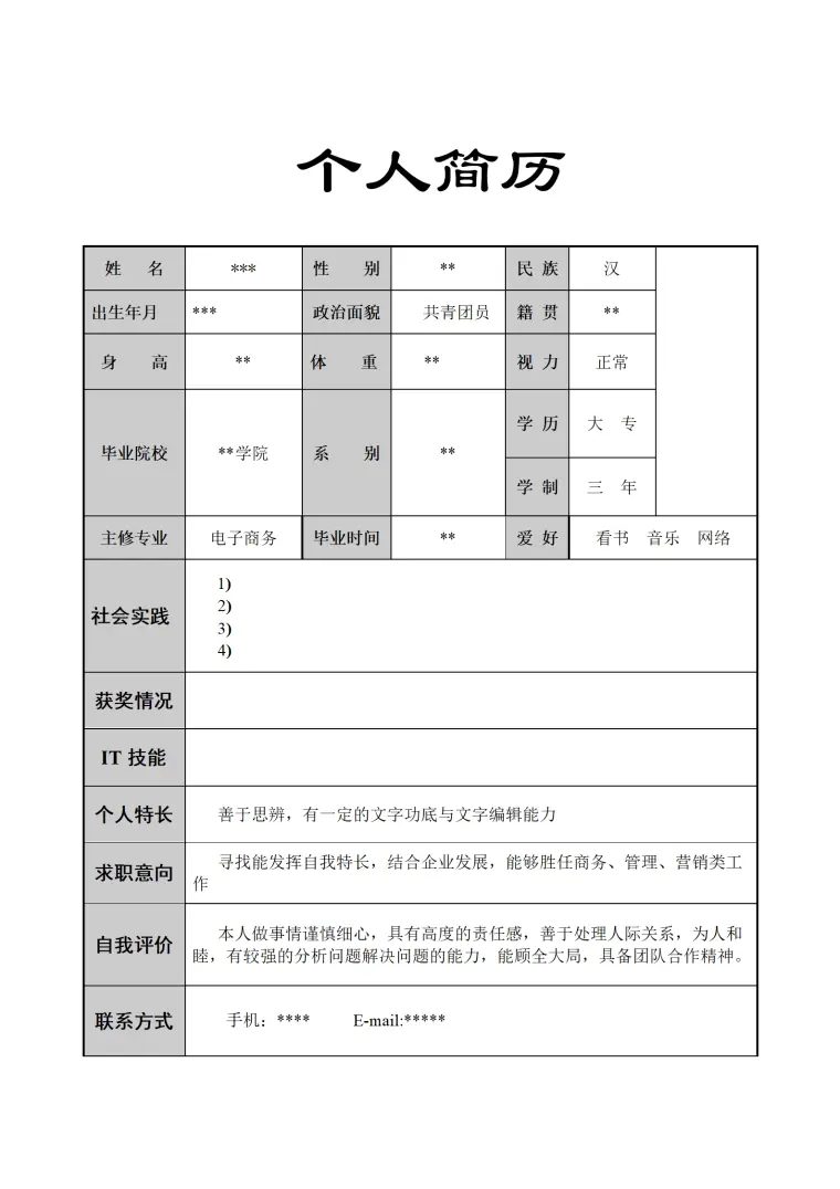 简历模版——电子商务 Word 简历模板预览图