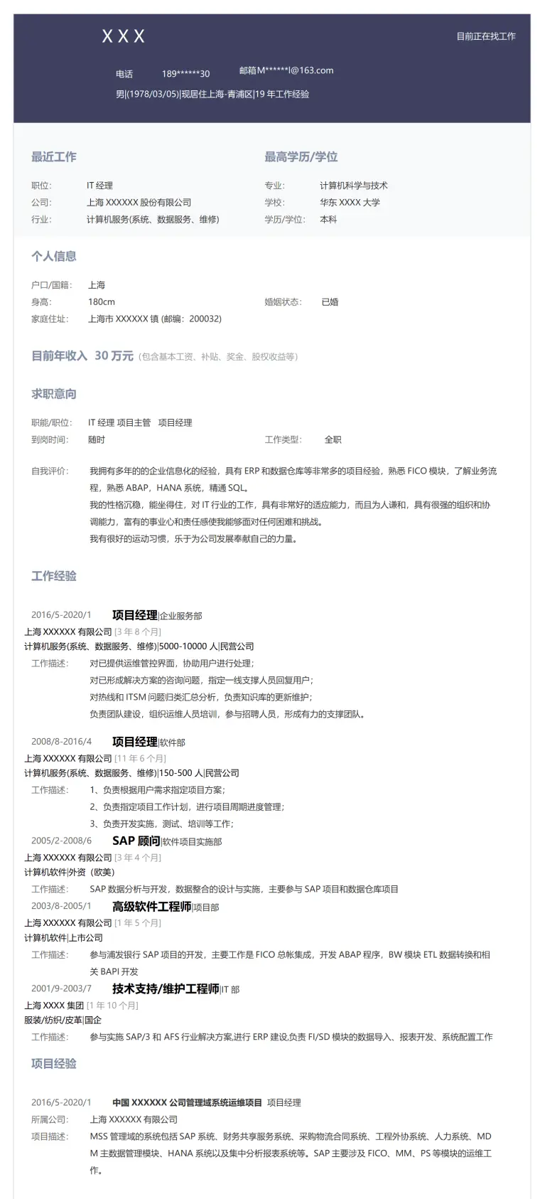 计算机软件IT行业管理类相关岗位求职简历模板 Word 简历模板预览图
