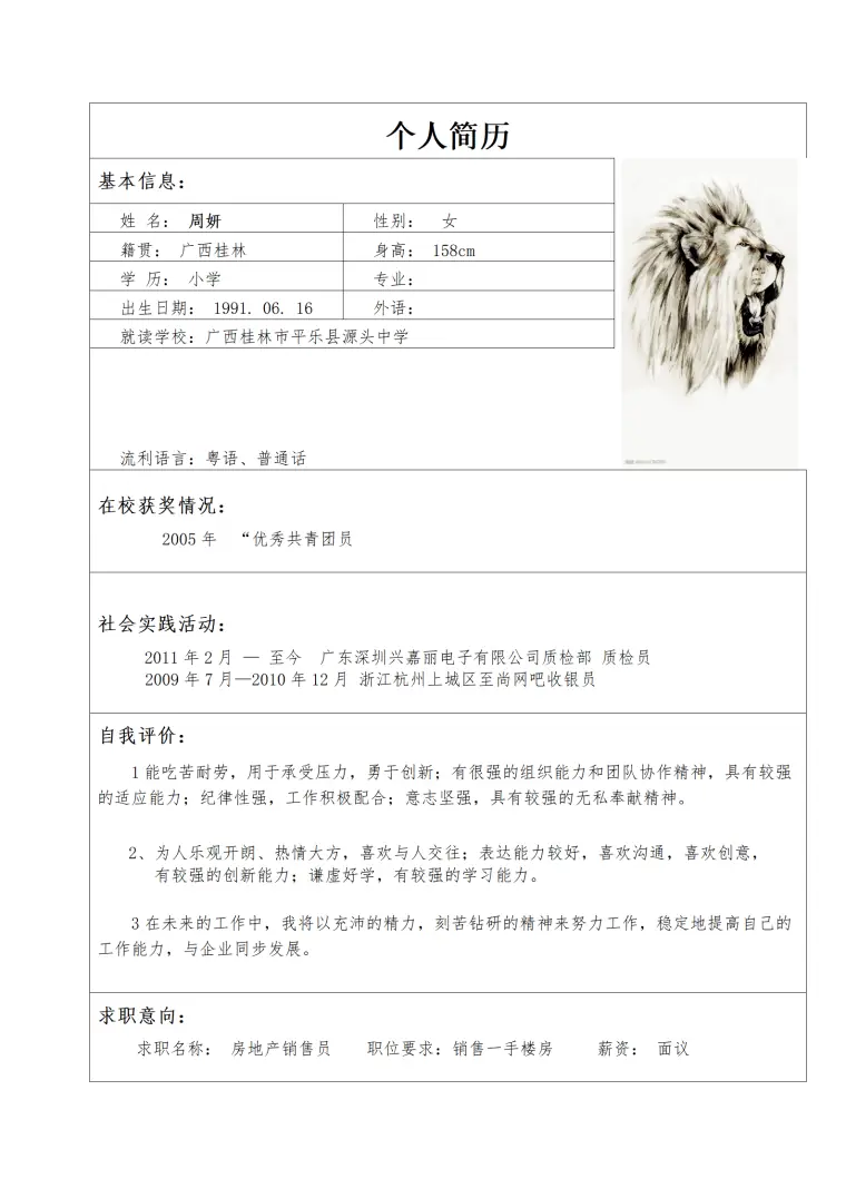 厦航简历模板 Word 简历模板预览图