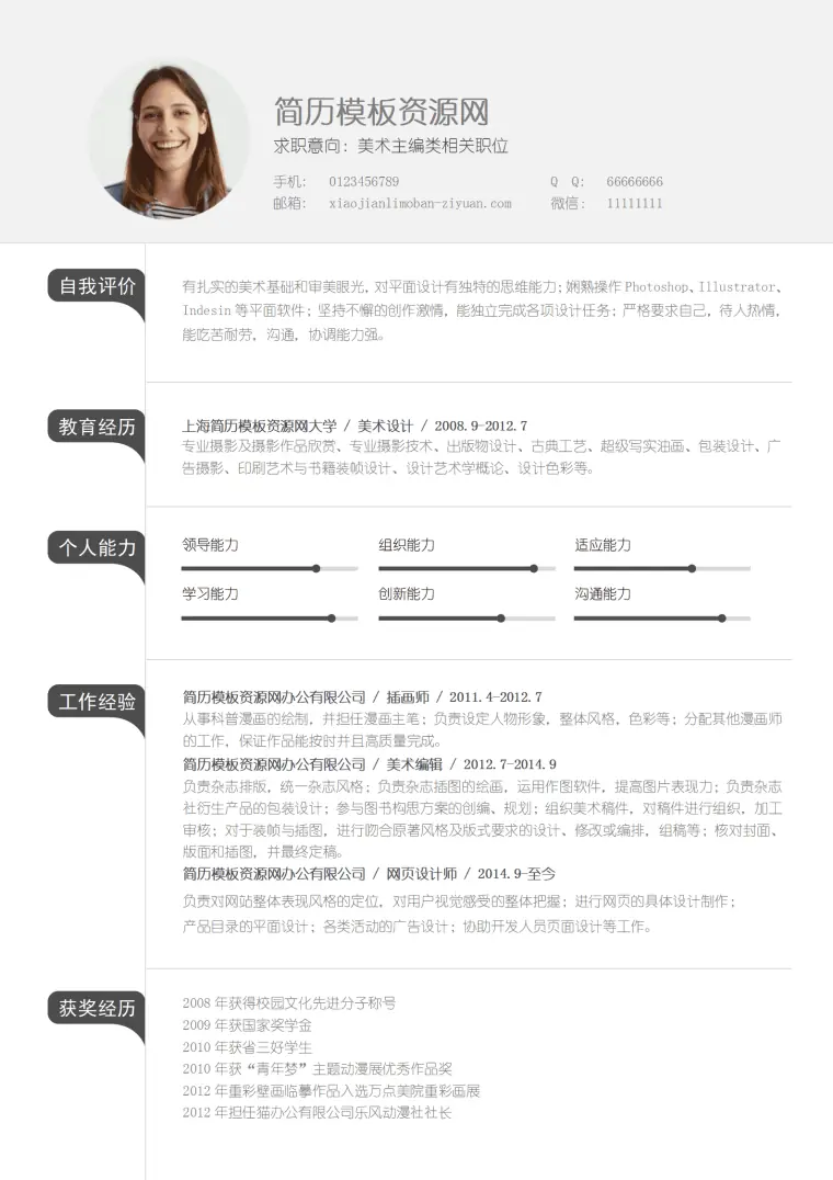 简洁大气美术编辑求职简约简历word模板 Word 简历模板预览图