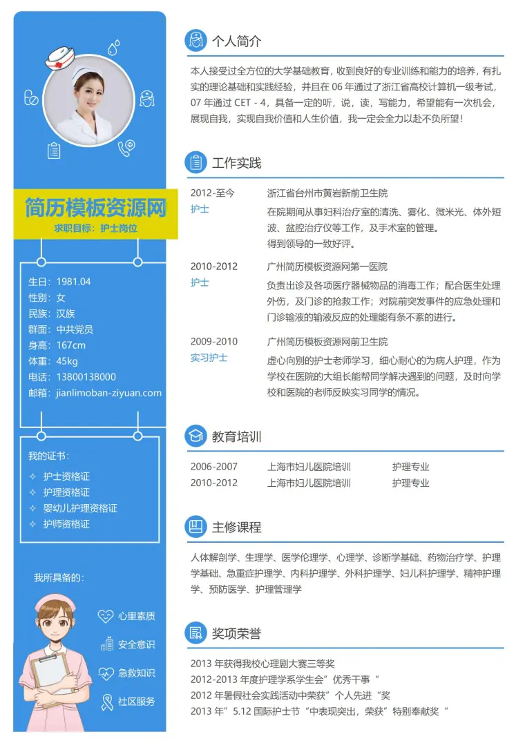 护士免费求职简历模板 预览图