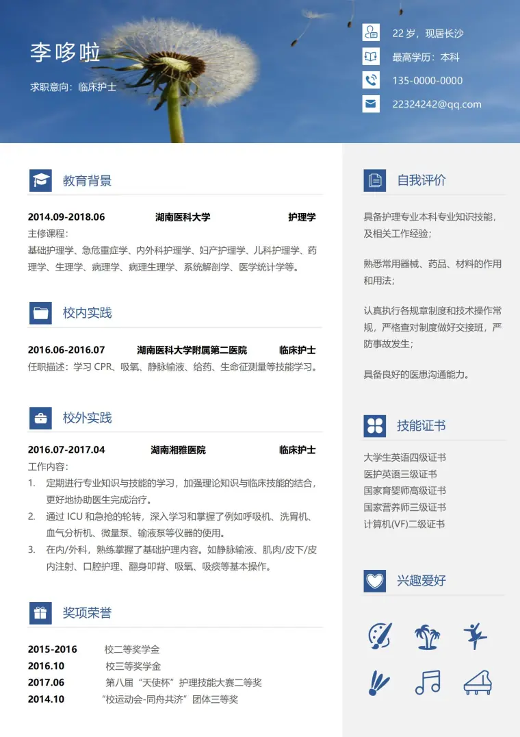 护理学免费简历模板 预览图