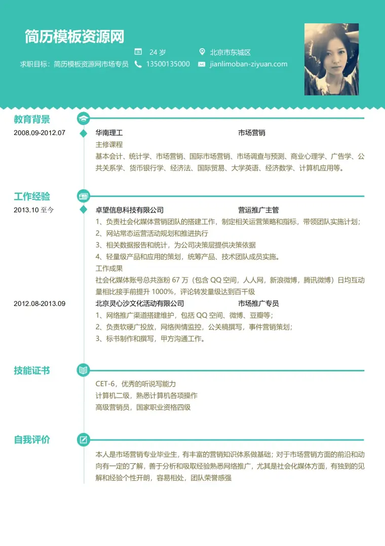 绿色风格求职简历模板 预览图