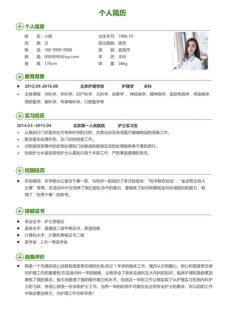 医护优选4页护士简历模板推荐 预览图
