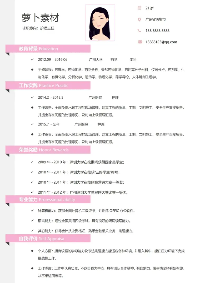 走进医疗世界免费护士4页简历指南 预览图