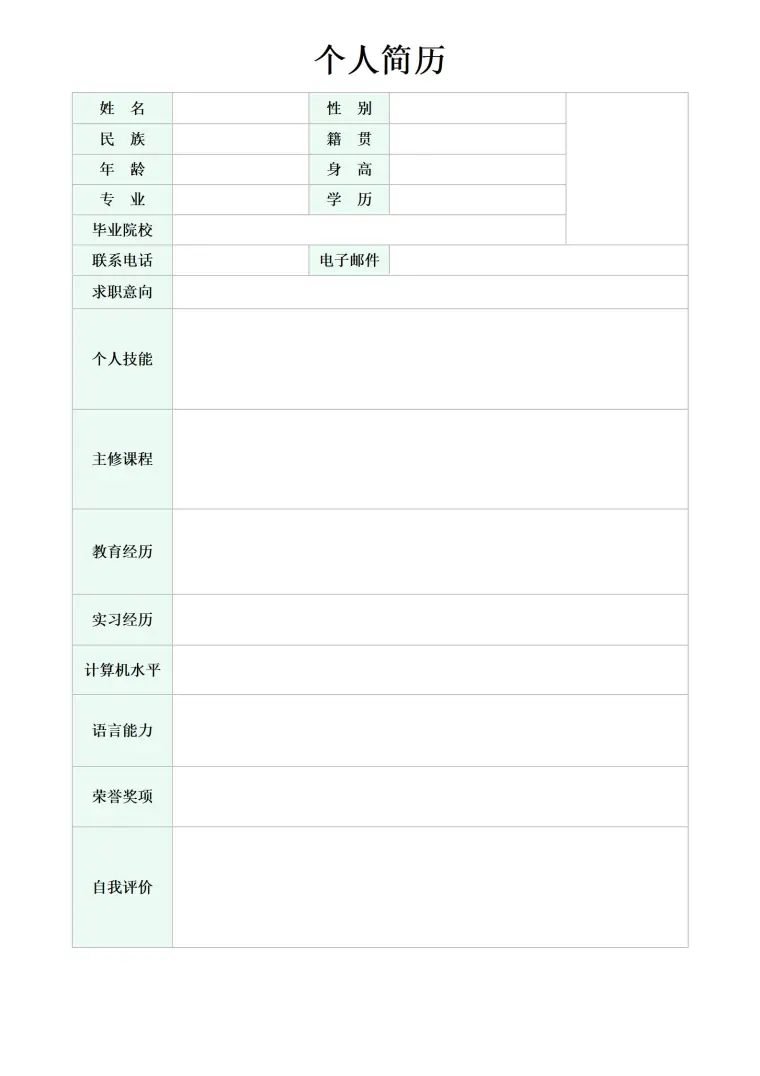 完美首选的空白简历表格 预览图