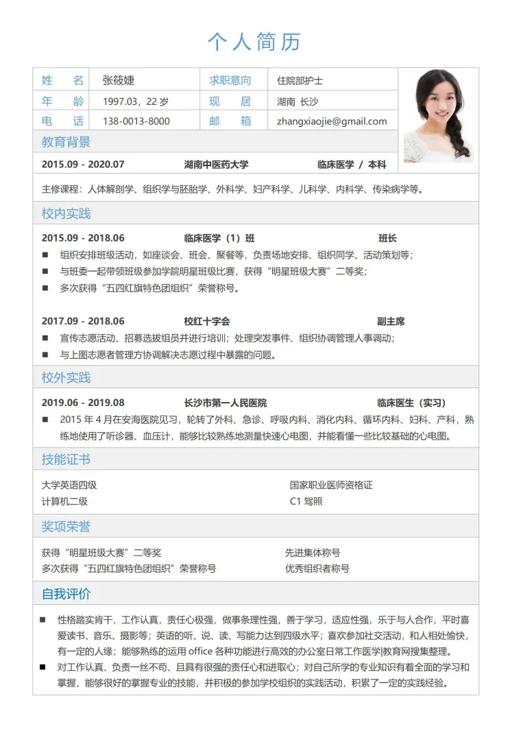 表格式职业简历模板 预览图