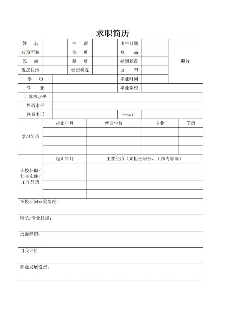 个人空白简历表格 预览图